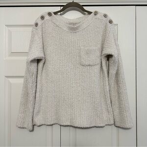 Barefoot Dreams Cozychic Lite Melange Boatneck Button Pullover Sweater EUC